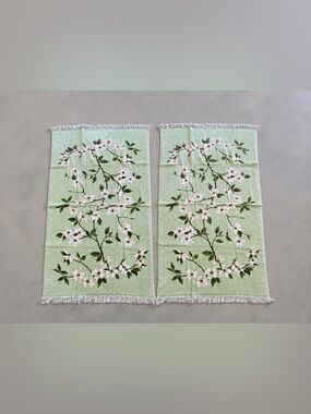 Vintage Tastemaker J.P. Stevens Floral Bath Towels Set of 2 Green Pink Fringe 19